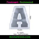 Silicone mold shaped like the letter 'A' with dimensions displayed, branded with Resinzwood.