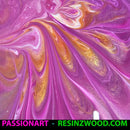 Colorful swirling pattern with 'PassionArt' and 'ResinZwood.com' text.