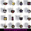 Collection of resin molds with floral designs on a white background, featuring the brand 'resinartsupplies.co.nz'.