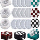 Set of silicone molds in various shapes with checkered patterns on a white background