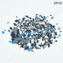 Colorful confetti pieces on a white background with 'DP10' label.