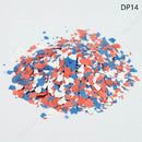 Red, white, and blue confetti on a light gray background