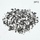 Color swatch of DP15 with a mix of black, white, and gray shades on a white background
