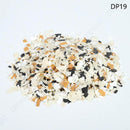 Colorful catnip flakes on a white background with 'DP19' label.