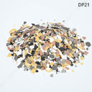 Colorful confetti on a white background with 'DP21' label