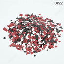 Colorful confetti pieces on a white background with 'DP22' label.