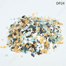 Colorful confetti with star shapes on a light gray background, labeled DP24.