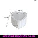 Heart-shaped mold with dimensions on a white background, featuring the brand 'resinartsupplies.co.nz'.