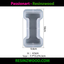 Silicone mold shaped like a letter 'I' with dimensions on a white background, branded with Resinzwood.