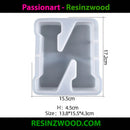 Silicone mold shaped like the letter 'N' with dimensions on a white background, featuring the brand 'Passionart - Resinzwood'.