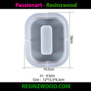 Silicone mold with dimensions labeled, featuring Passionart and Resinzwood branding.