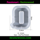 Silicone mold shaped like a letter 'Q' with dimensions on a white background, featuring the brand 'Passionart - Resinzwood'.