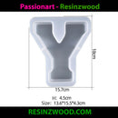 Silicone mold shaped like the letter 'Y' with dimensions on a white background, branded with Resinzwood.