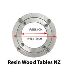 Metal ring with measurements labeled on a white background, featuring 'Resin Wood Tables NZ' text.