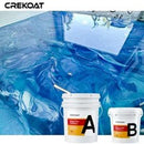 Two containers labeled 'A' and 'B' with a blue surface and white container in the background.