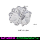 Decorative resin coaster with measurements on a white background, featuring the brand 'PassionArt'.