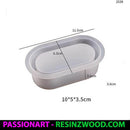 Measurement chart of a white Oval Storage container with dimensions labeled on a white background.