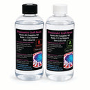Two clear plastic bottles of PassionArt Craft Resin, one with a black cap and one with a white cap, shown side by side on a white background. Both bottles contain clear resin and feature black labels with purple text and colorful resin swirl graphics.