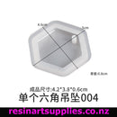 Hexagonal resin mold with dimensions labeled on a white background, featuring the brand 'resinartsupplies.co.nz'.