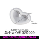 Heart-shaped mold with dimensions labeled on a white background, featuring the brand 'resinartsupplies.co.nz'.