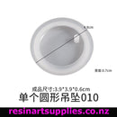 Circular resin mold with dimensions labeled on a white background, featuring the brand 'resinartsupplies.co.nz'.
