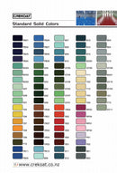 Color chart for standard solid colors withCrekoat branding