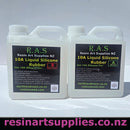Two bottles of R.A.S. Resin Art Supplies NZ 10A Liquid Silicone Rubber on a white background.