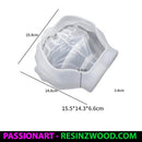 Silicone mold for resin with dimensions labeled on a white background, featuring the brand 'PassionArt'.