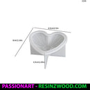 White  heart shaped silicone mould lid with measurements on white background